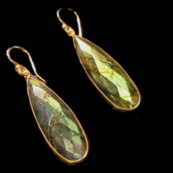 Labradorite Faceted Gold Filled Lg. Teardrop Earrings - Picture 1 of 7